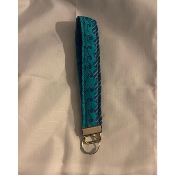 Boho Water Wave Wristlet Keychain Blue & Teal Fabric Handmade - Picture 1 of 3